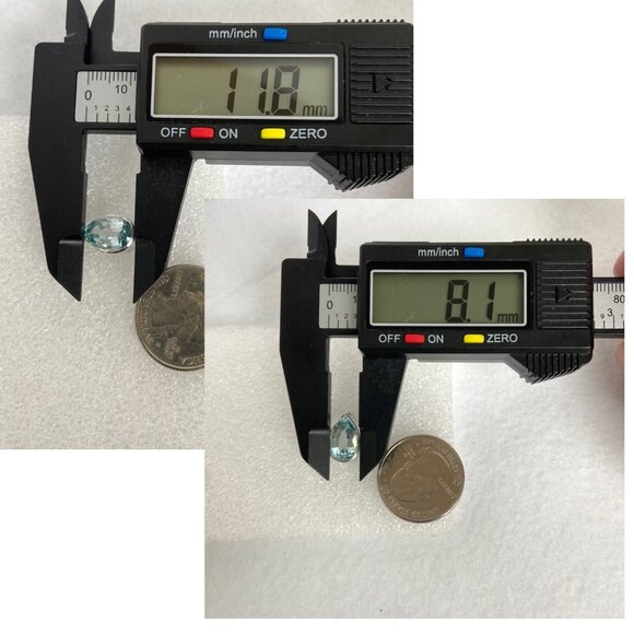 Sterling Silver 925 14K Gold Pear Shaped Chunky Blue Topaz Stud Earrings - Picture 9 of 16